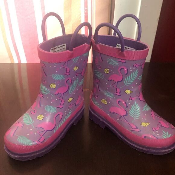 Lily & Dan girls rain boots. Size 5/6. Purple with pink flamingos. - Picture 7 of 8